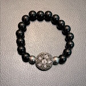 Elegant hand made stretchy Black Beaded Bracelet with Silver Accents #206